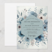 Blue Bloom Wedding Kaart (Voorkant / Achterkant)