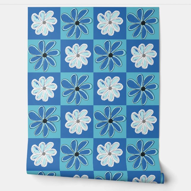 Blue Bloomed Lines - Blauwe Bloeiende Lijnen Behang (Afrollen)