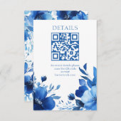 Blue Blooms Waterverf BAT MITZVAH AANGEPASTE QR-co Informatiekaartje (Voorkant / Achterkant)