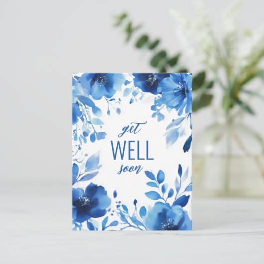 Blue Blooms Waterverf KRIJGEN GOED SNEL AANGEPAST Briefkaart (Staand voorkant)