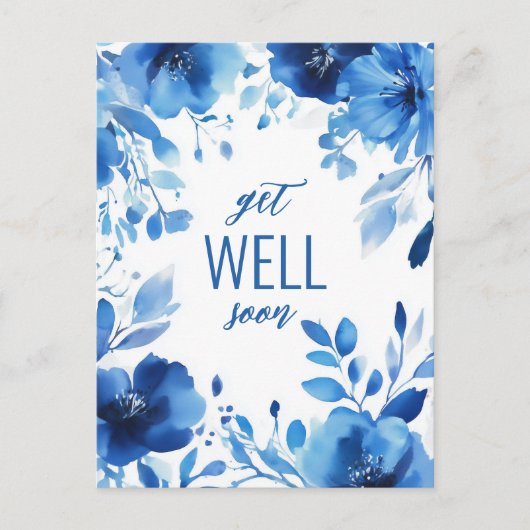 Blue Blooms Waterverf KRIJGEN GOED SNEL AANGEPAST Briefkaart (Voorkant)