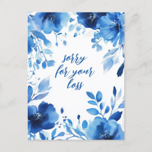 Blue Blooms Waterverf SORRY VOOR VERLIES CUSTOM Briefkaart