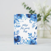 Blue Blooms Waterverf SORRY VOOR VERLIES CUSTOM Briefkaart (Staand voorkant)