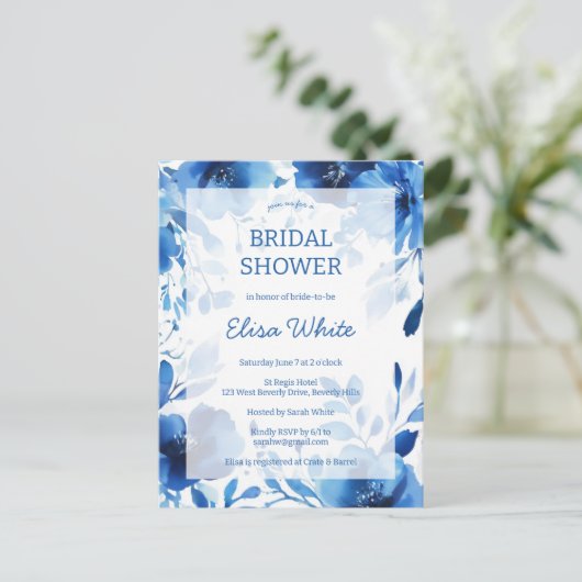 Blue Blooms Waterverf Vrijgezellenfeest CUSTOM Briefkaart (Staand voorkant)