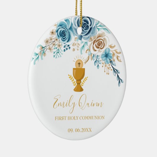 Blue Blossom Communion Chalice Keepsake Ornament" Keramisch Ornament (Rechts)