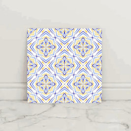 Blue Blossom Elegant Mediterranean Floral Mosaic Tegeltje
