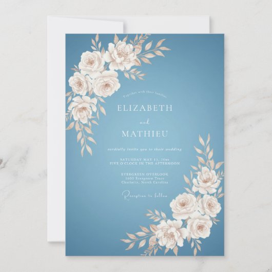 Blue Blossom Flourish Bruiloft Kaart (Voorkant)