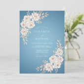 Blue Blossom Flourish Bruiloft Kaart (Staand voorkant)