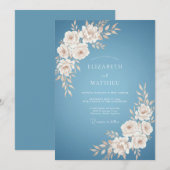 Blue Blossom Flourish Bruiloft Kaart (Voorkant / Achterkant)
