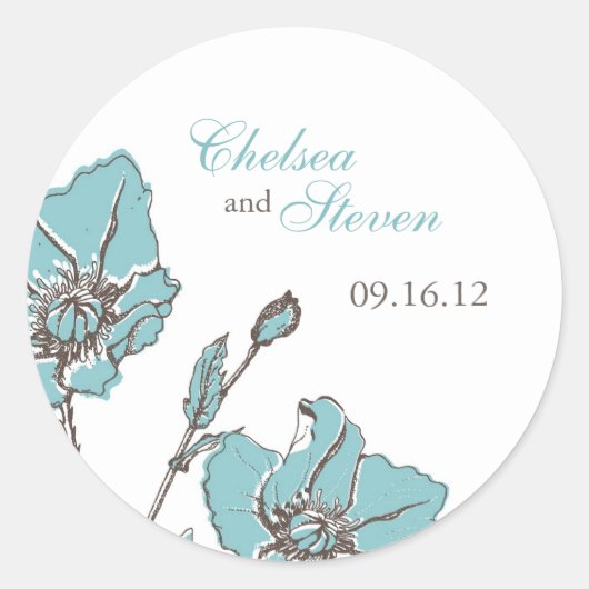 Blue Blossom Wedding Ronde Sticker (Voorkant)