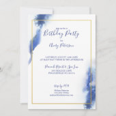 Blue Blue Ombre Gold Lijst Unisex Birthday Kaart (Voorkant)