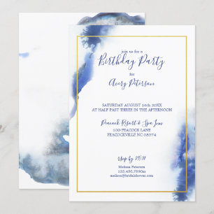 Blue Blue Ombre Gold Lijst Unisex Birthday Kaart