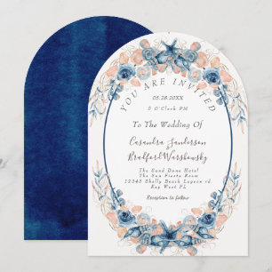 Blue Blush Beach Waterverf Shell Flowers Wedding Kaart