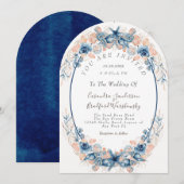 Blue Blush Beach Waterverf Shell Flowers Wedding Kaart (Voorkant / Achterkant)