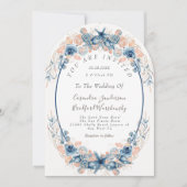 Blue Blush Beach Waterverf Shell Flowers Wedding Kaart (Voorkant)