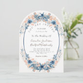 Blue Blush Beach Waterverf Shell Flowers Wedding Kaart (Staand voorkant)