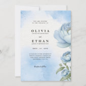 Blue Blush Bloemen Huwelijksuitnodiging Kaart (Voorkant)