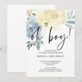 Blue Blush Bloemen Oh Boy Baby shower Party Kaart (Voorkant / Achterkant)