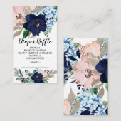 Blue Blush Floral Baby shower Luier Raffle Ticket Informatiekaartje (Voorkant / Achterkant)