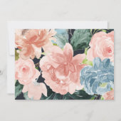 Blue Blush Floral Elegant Virtual verloving Kaart (Achterkant)