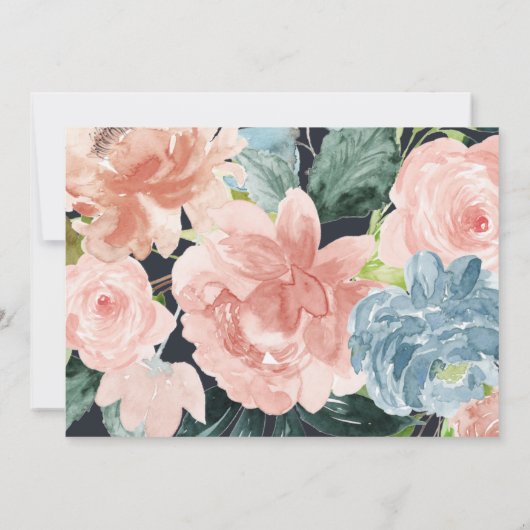 Blue Blush Floral Elegant Virtual verloving Kaart (Achterkant)