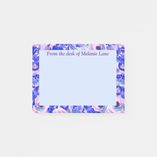 Blue Blush Floral Waterverf op maat Post-it® Notes (Voorkant)