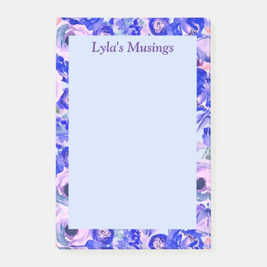 Blue Blush Floral Waterverf op maat Post-it® Notes (Voorkant)