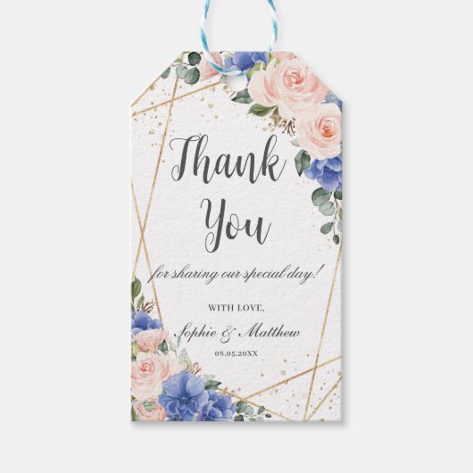 Blue Blush Floral Wedding Bridal Favor Dank je Cadeaulabel (Voorkant)
