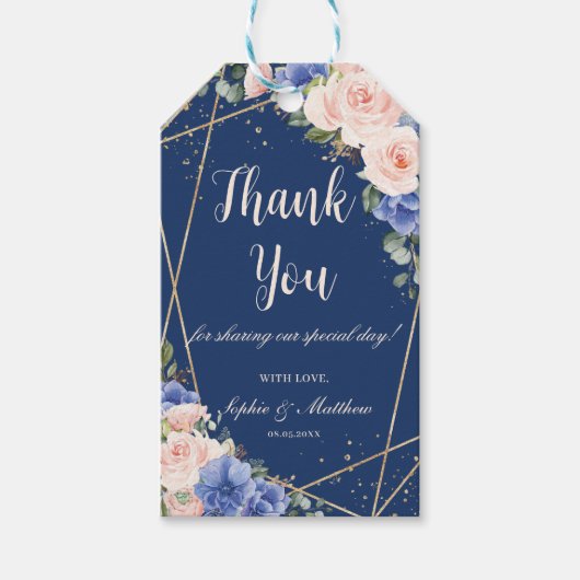 Blue Blush Floral Wedding Bridal Favor Dank je Cadeaulabel (Voorkant)