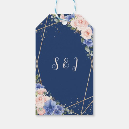 Blue Blush Floral Wedding Bridal Favor Dank je Cadeaulabel (Achterkant)