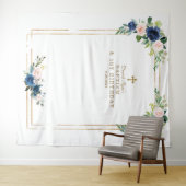 Blue Blush Flowers Photo Booth Birthday Baptisme Wandkleed (In Situ (horizontaal))