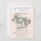 Blue Blush Peach Mr en Mrs Typography Wedding Kaart (Voorkant)
