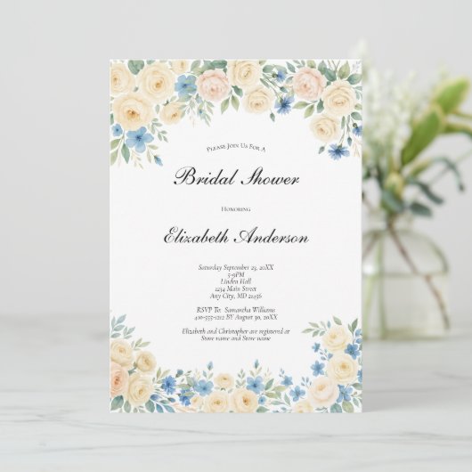 Blue Blush Pink Cream Floral Vrijgezellenfeest Kaart (Staand voorkant)