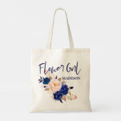 Blue Blush Pink Floral Cute Flowergirl Weddenschap Tote Bag (Achterkant)