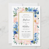 Blue Blush Pink Floral Gold Wedding Kaart (Voorkant)