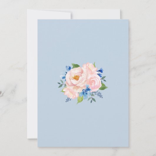 Blue Blush Pink Floral Gold Wedding Kaart (Achterkant)