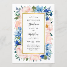 Blue Blush Pink Floral Gold Wedding