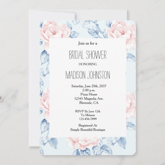 Blue Blush Pink Floral Vrijgezellenfeest Kaart (Voorkant)