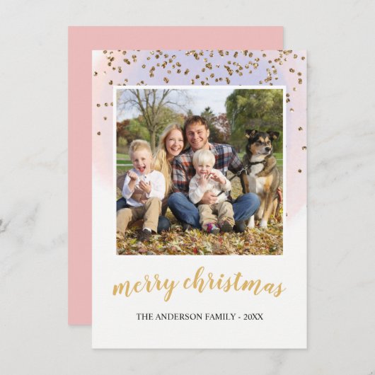 Blue Blush Pink Gold Glitter Confetti Christmas Feestdagenkaart (Voorkant / Achterkant)