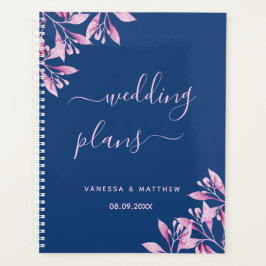 Blue blush roze florals script bruiloft planner