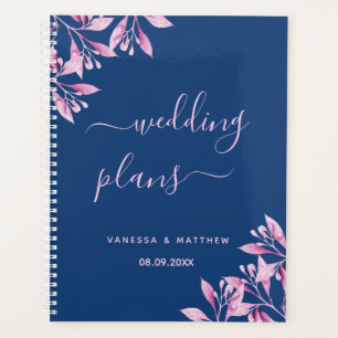 Blue blush roze florals script bruiloft planner