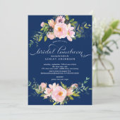 Blue Blush Rozen & pioenen bruidslunch Kaart (Staand voorkant)