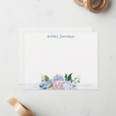 Blue & Blush Watercolor Floral Note Card Notitiekaartje (Voorkant / Achterkant in situ)