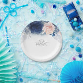 Blue Blush Waterverf Flowers Elegant Wedding Papieren Bordje (Feest)