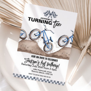 Blue BMX racefiets verjaardag uitnodiging jongen