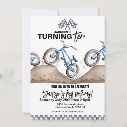 Blue BMX racefiets verjaardag uitnodiging jongen (Voorkant)