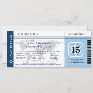 Blue B'Nai Mitzvah World Traveler Boarding Pass Kaart