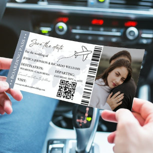 Blue Boarding pass bruiloft bewaar de datum ticket Kaart