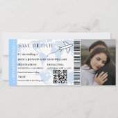 Blue Boarding pass Modern bewaar het datumticket Save The Date (Voorkant)