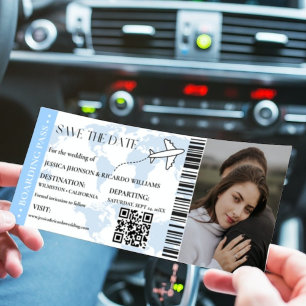 Blue Boarding pass Modern bewaar het datumticket Save The Date